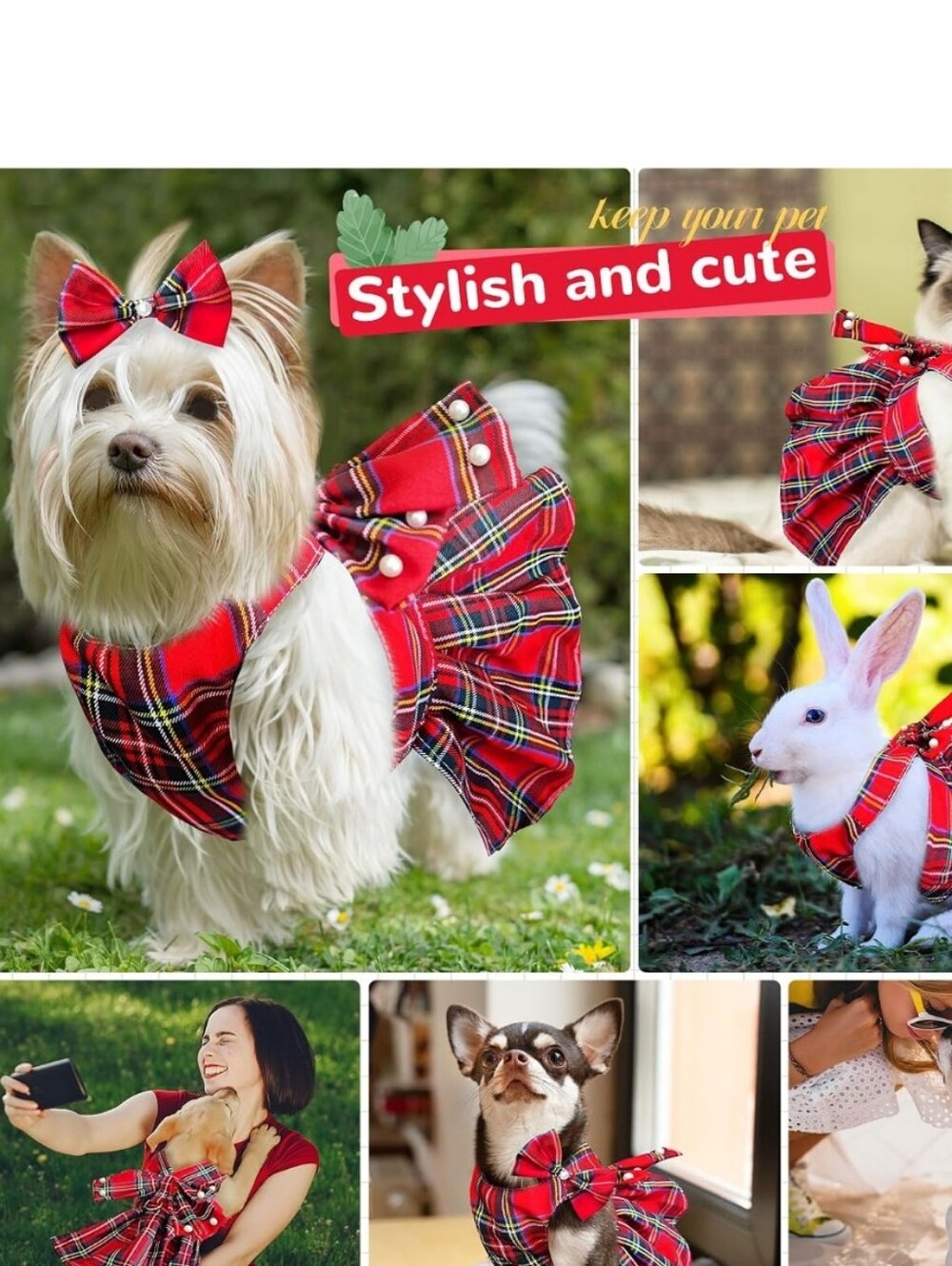 Red Plaid Bow Accent Pet Harness Dress